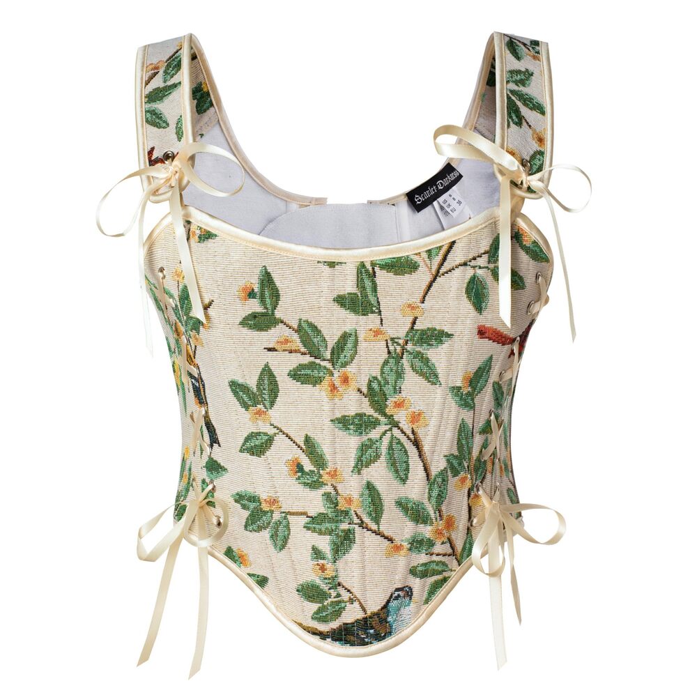6880 Corset Tops Renaissance Lace Up Floral Bustier Tops White Size 16